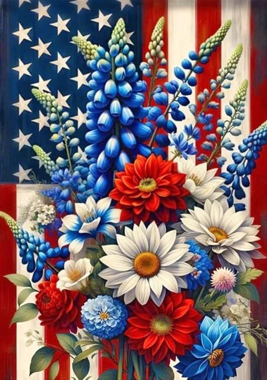 4th of July Floral Diamond Painting Kits for Adult Beginners,Patriotic Independence Day Diamond Art Kits for American Flag,Full Drill Paint with Diamond Dot Gem Art Painting for Home Decor 12x16 inch